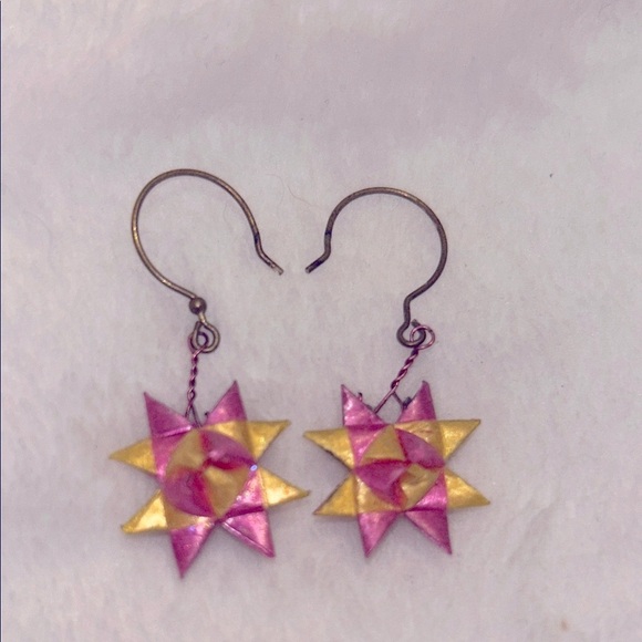 Handmade Jewelry - Handmade Origami Pink and Yellow Star Earrings